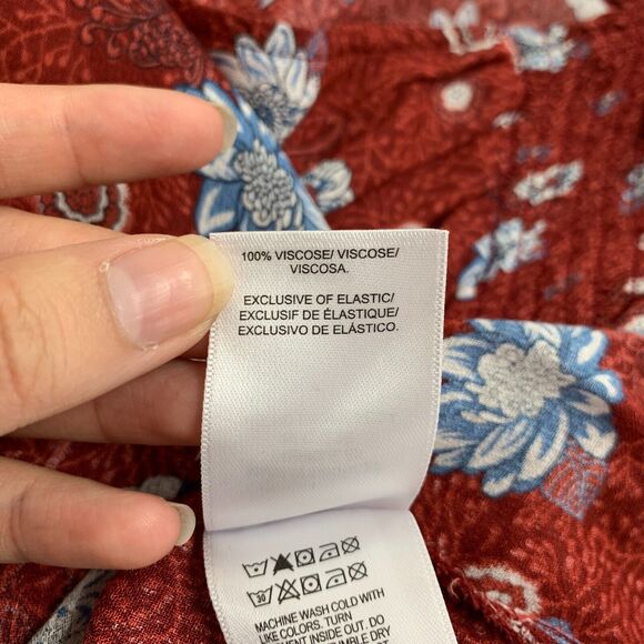Lucky Brand Blouse Women M Rust Multi Floral Shirred Shoulder V Neck Long Sleeve - Picture 10 of 13
